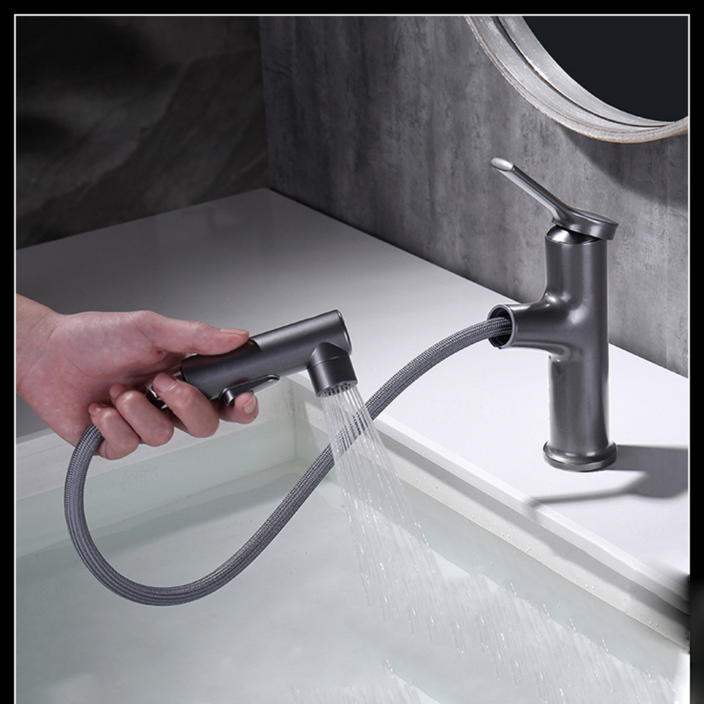 Aquacubic Certified Gunmental grey Single Holes Grifo para lavabo con rociador extraíble montado en cubierta