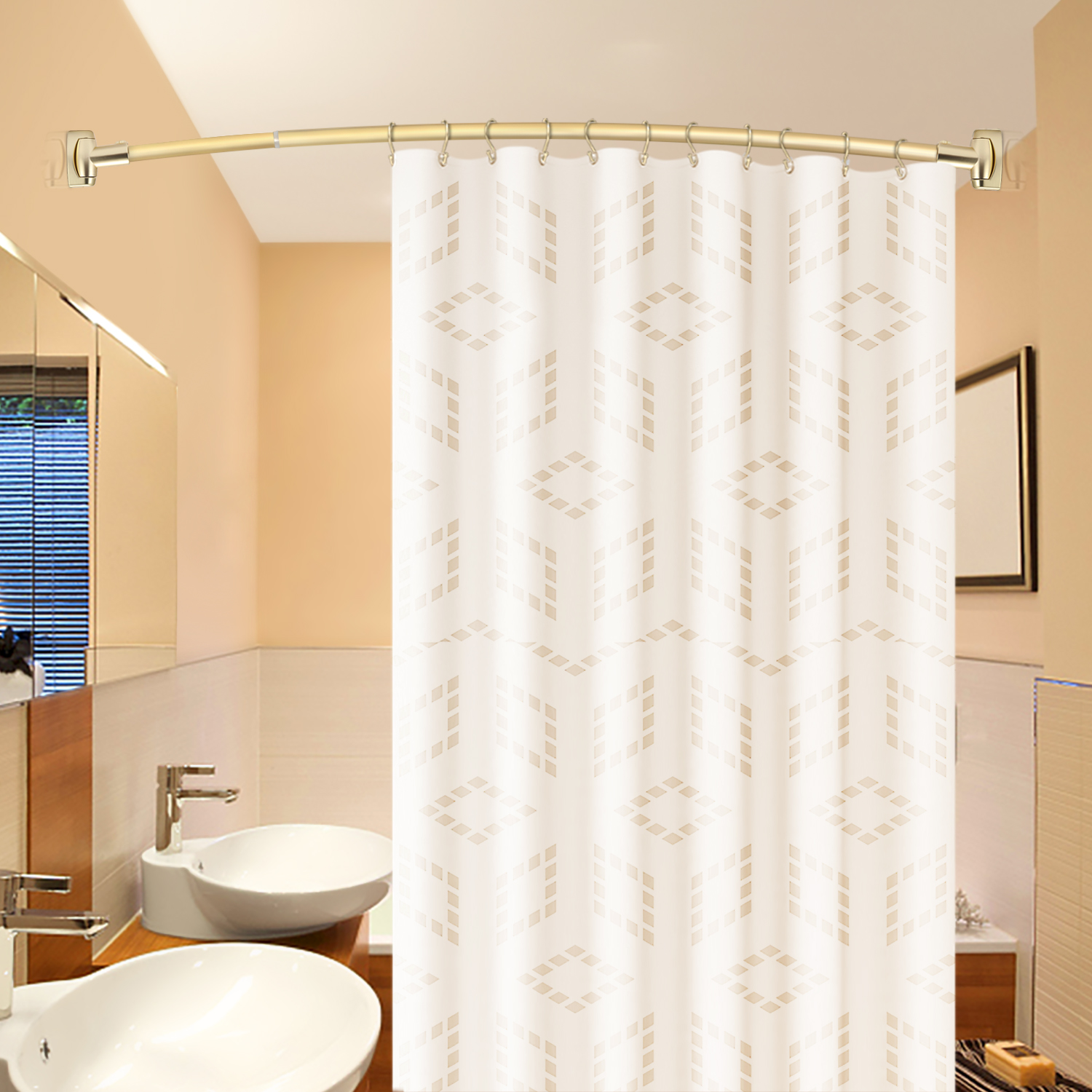 Barra de cortina de ducha fija, curvada, ajustable, de acero inoxidable dorado, estilo europeo, 72'